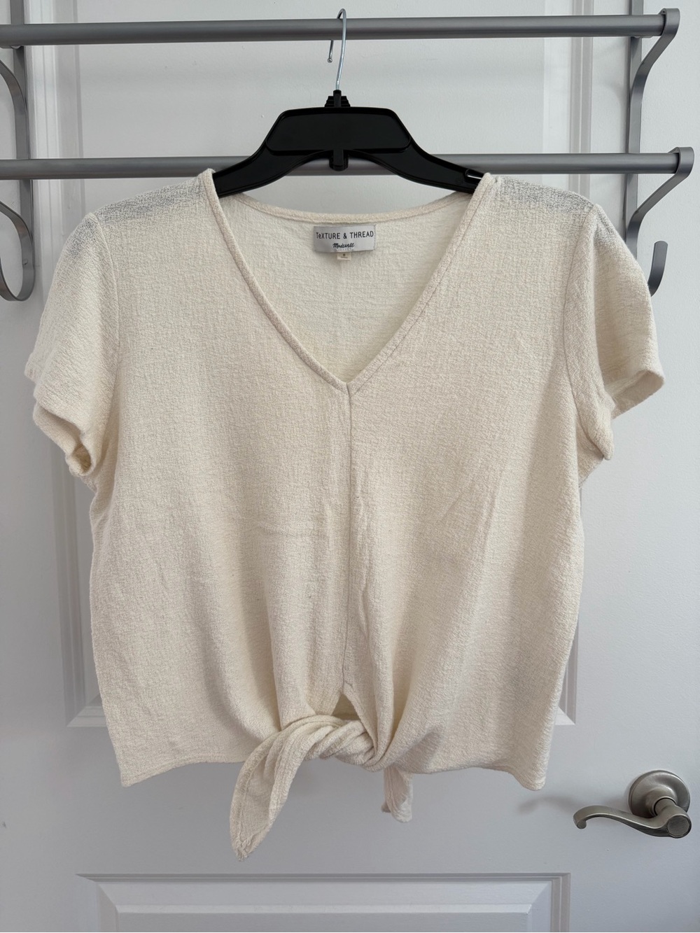Madewell Cream V-Neck Tie-Front Crop Top
